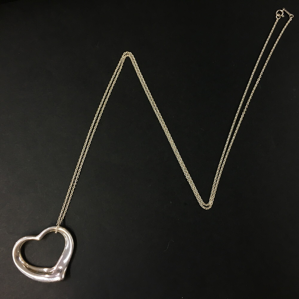 TIFFANY&CO. Silver 925 Elsa Peretti Open Heart Pendant Necklace/2AF2208