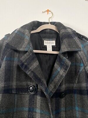 Charles Klein Women Plaid Blue Grey Wool Blend Coat Button Charles Klein Women Plaid Blue Grey Wool Blend Coat Button