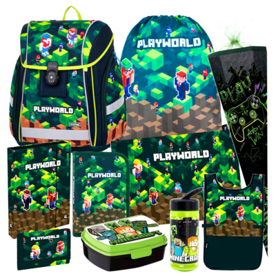 Pixel Minecraft Game SCHULRANZEN Ranzen Tornister 10 tlg Set Tasche Schultüte 85