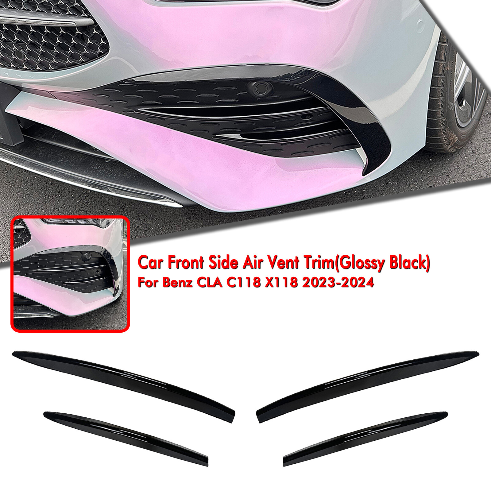 Front Bumper Side Air Vent Trim For Benz CLA Class C118 X118 AMG 2023-2024 Black
