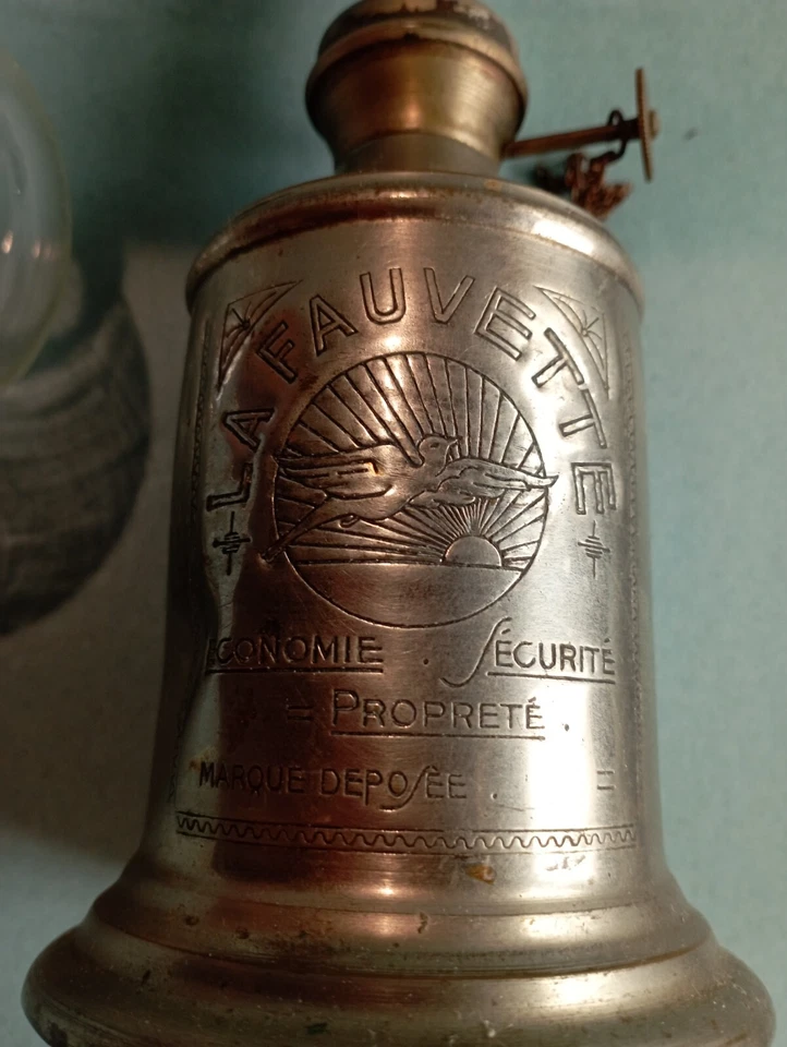 ANCIENNE LAMPE PIGEON LA FAUVETTE A POSER AVEC VERRERIE XIXème DN4201 - Photo 4/4