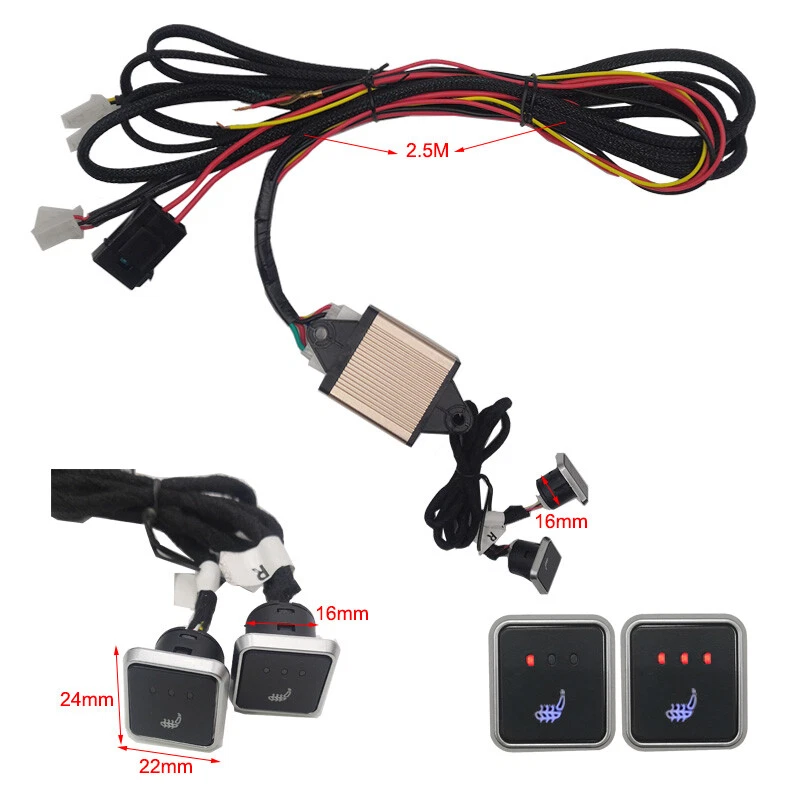 2Seat 12V Universal Carbon Fiber Car Heated Seat Heater Kit with Square Switch Foto 2 de 4