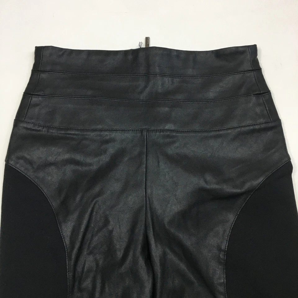 Pantalón BEBE Negro Imitación Cuero Inserto Logo Cremallera Cintura Alta Calce Ajustado Para Mujer Talla Pequeña Foto 4 de 4