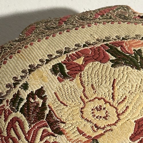 Vintage Round Tapestry pillow peach Pink Cream with gold And velvet Peach back - Picture 21 of 24