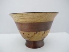 Hand Turned SEGMENTED Multi Tone Wood Studio Artisan Footed Bowl Signed