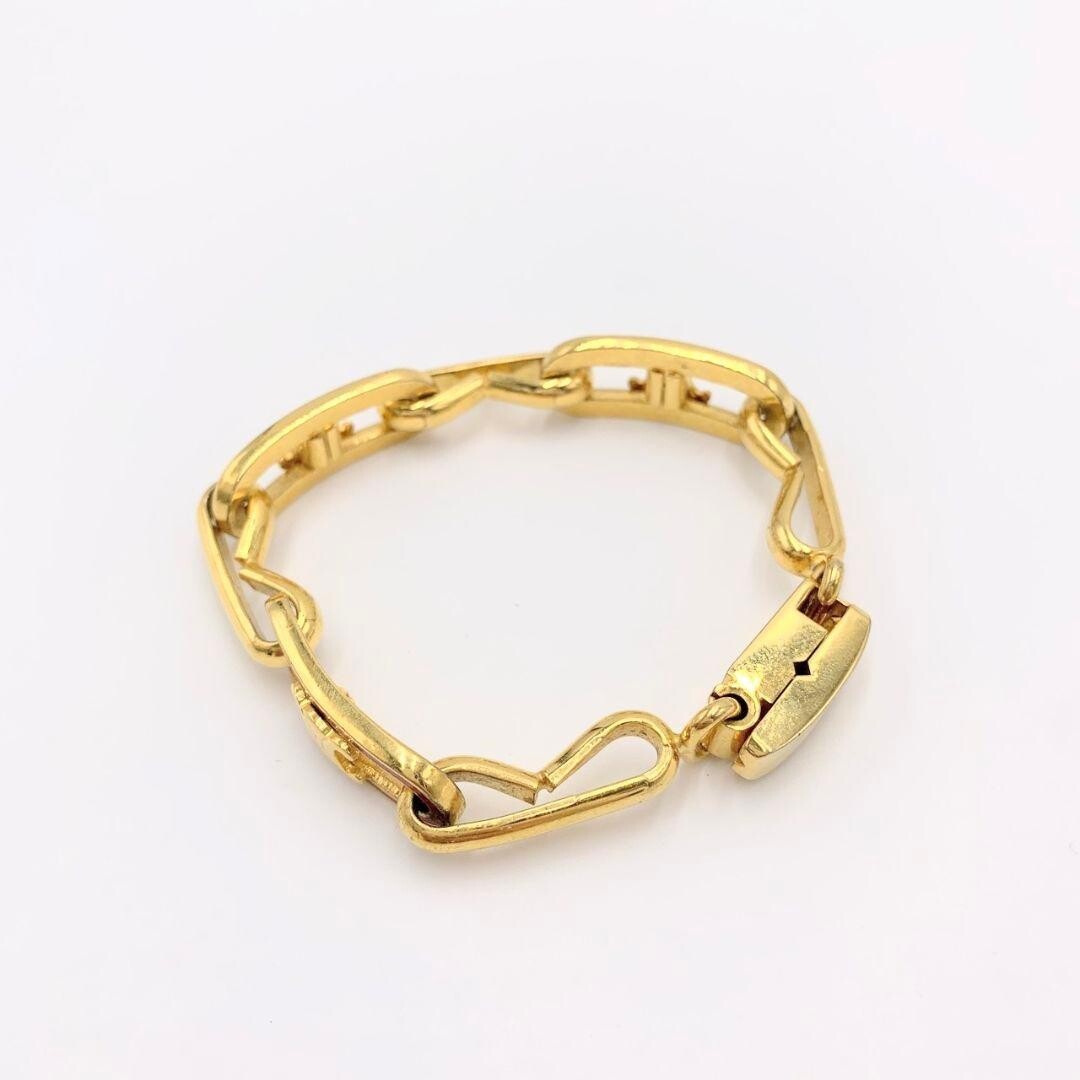 CELINE Triomphe Gold Tone Red Enamel Chain Bracelet 7.48in Signed Authentic