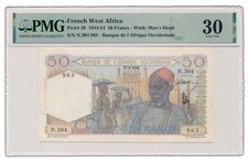 FRENCH WEST AFRICA banknote 50 Francs 1944 PMG VF 30 Very Fine