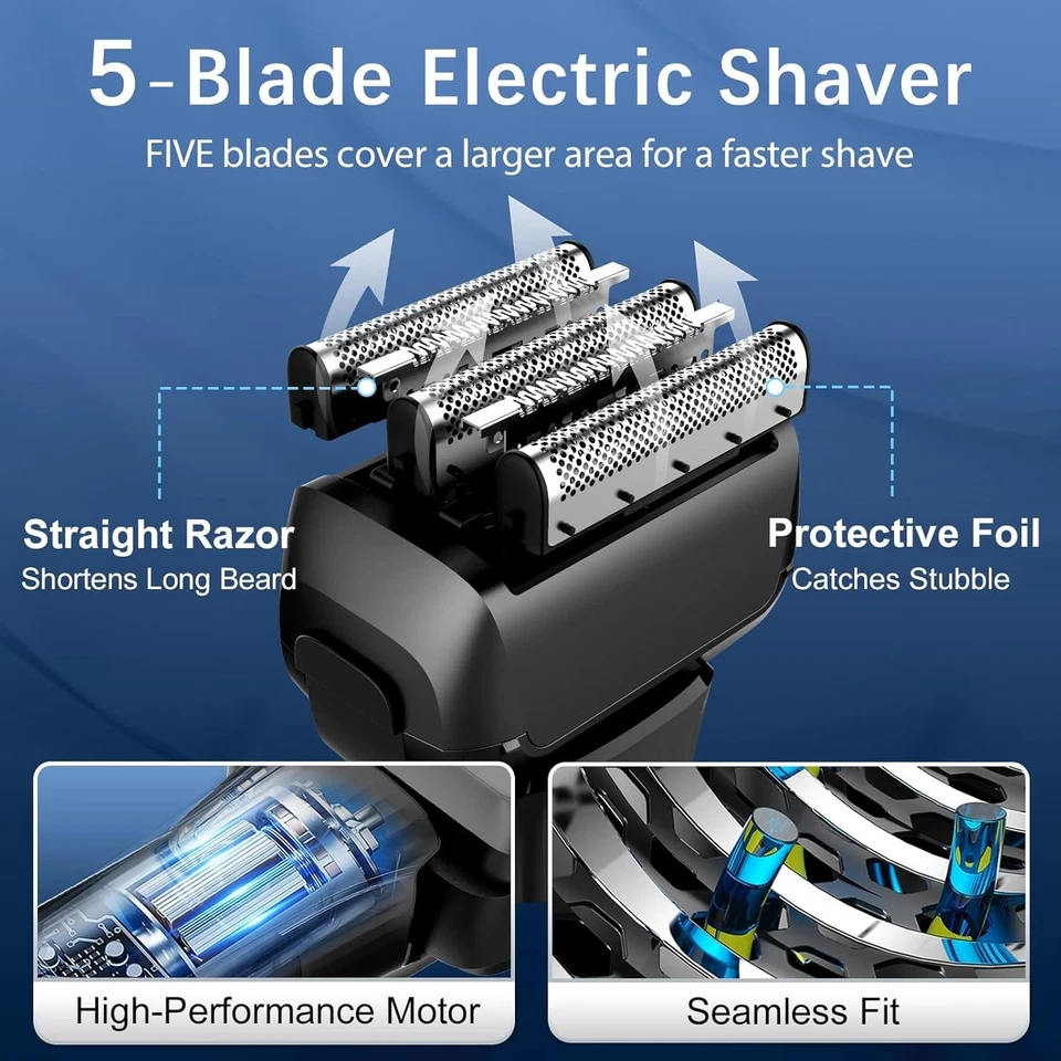 Mens Electric Razor Shaver 2-Speed 5-Blade Cordless Rechargeable Hair Trimmer - Image 4 of 4