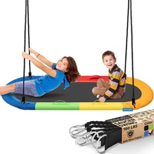 SereneLife 67 in Oval Platform Swing w/ Hang Kit Indoor/Outdoor (Rainbow)