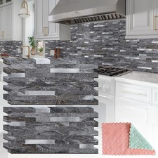 20 Sheets Peel and Stick Backsplash for Kitchen, Gray-Gold Stone with Metal S...
