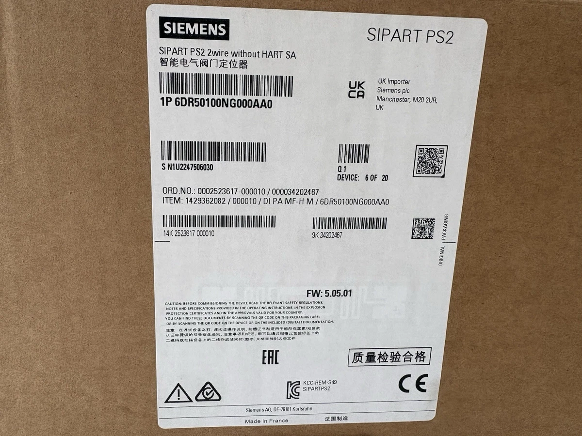SIEMENS 6DR5010-0NG00-0AA0 (6DR50100NG990AA0) SIPART PS2 Ventilpositionierer