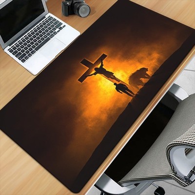 40*90cm XXL Crucifixion Scene Mouse Pad - Non-Slip Rubber Base, Large Desk Mat f