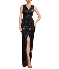 Women's V-Neck Sequin Prom Dresses Glitter Backless Party Clubs Night Outfits