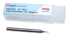 E5I05001 YG1 1/64" Carbide 4 Flute End Mill Ball End .0156" Diameter .047" FL