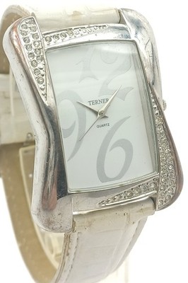 Terner Women's Watch Crystal Bezel Curved Case White Strap New Battery  