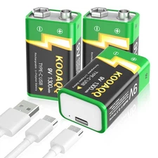 USB 9V 6F22 Lithium Li-Ion Rechargeable Batteries 9Volt Battery Long Lasting 3PC