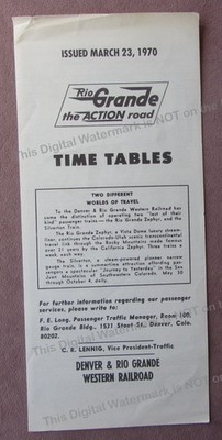 1970 Denver & Rio Grande Western Railroad Time Tables Fares Zephyr + Silverton