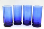 Anchor Hocking Vintage Cobalt Blue Tall 10 Panel Essex Glass Tumblers 6.25 inch