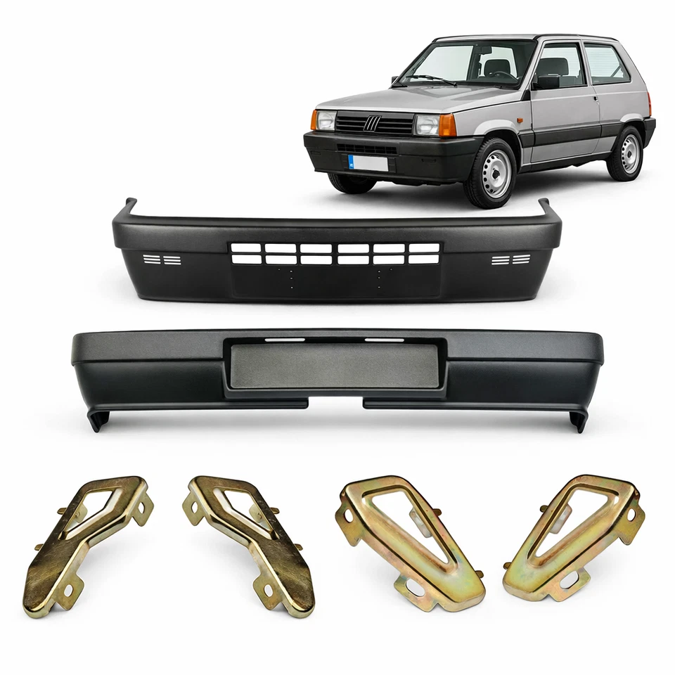 Kit Pare-chocs Avant Arrière Fiat Panda 141 4x4 Noir Avec Supports - Photo 1/1