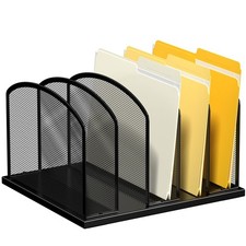 Large Desk File Organizer Metal Mesh Vertical Desktop Holder 5-Section