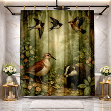 Nature-Inspired Shower Curtain Colorful Birds and Plants 72x72 inch