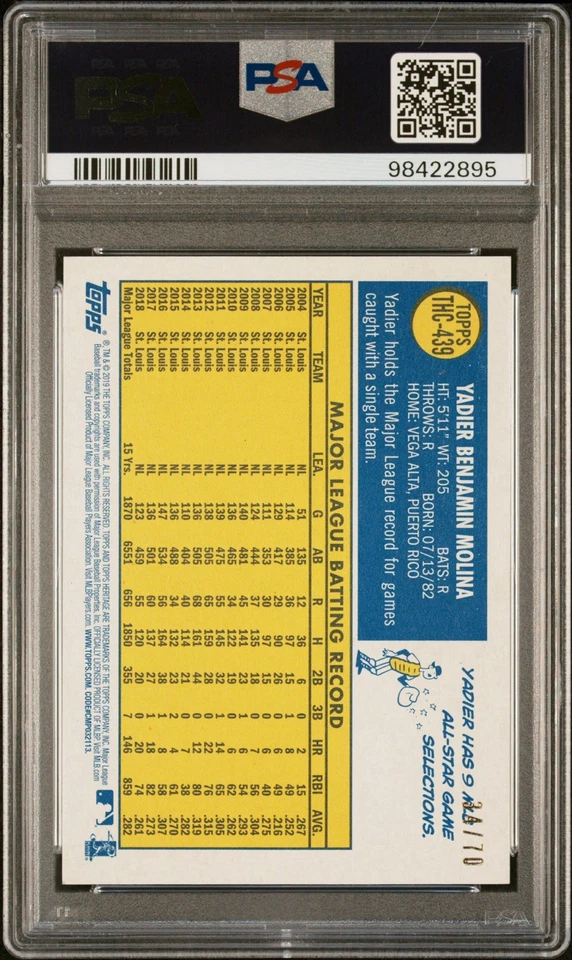 2019 Topps Heritage Chrome Black Refractor #/70 #THC-439 Yadier Molina - Image 2 of 2