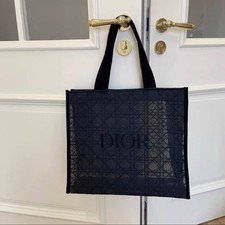 Black Lace Mesh Tote Bag Sheer Grid Pattern Shoulder Shopper Large Travel Bag