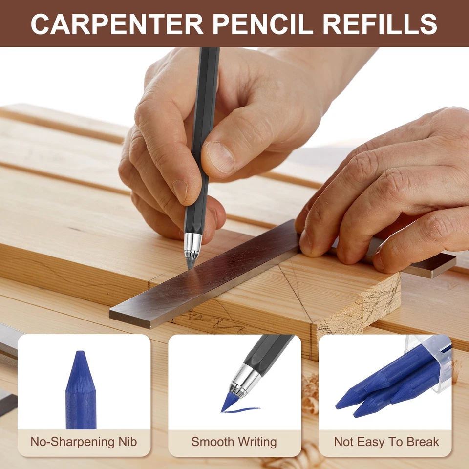 12Pcs 5.6mm 2B Carpenter Pencil Lead Refills, Solid Dry Pencil Refills, Blue - Image 3 of 4