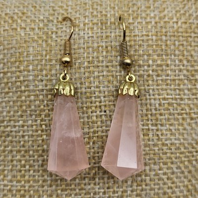 Beautiful Pink Quartz stone Point power Crystal Earrings Natural Boho Sexy