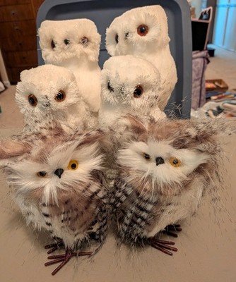 Rustic Faux Feathered Long-eared(2) and Snowy Owls(4) - new in boxes