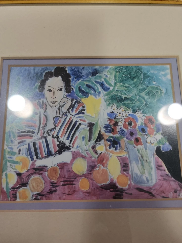 Roupão listrado Henri Matisse, frutas e anêmonas 1940 12x12 emoldurado e fosco - Imagem 3 de 4