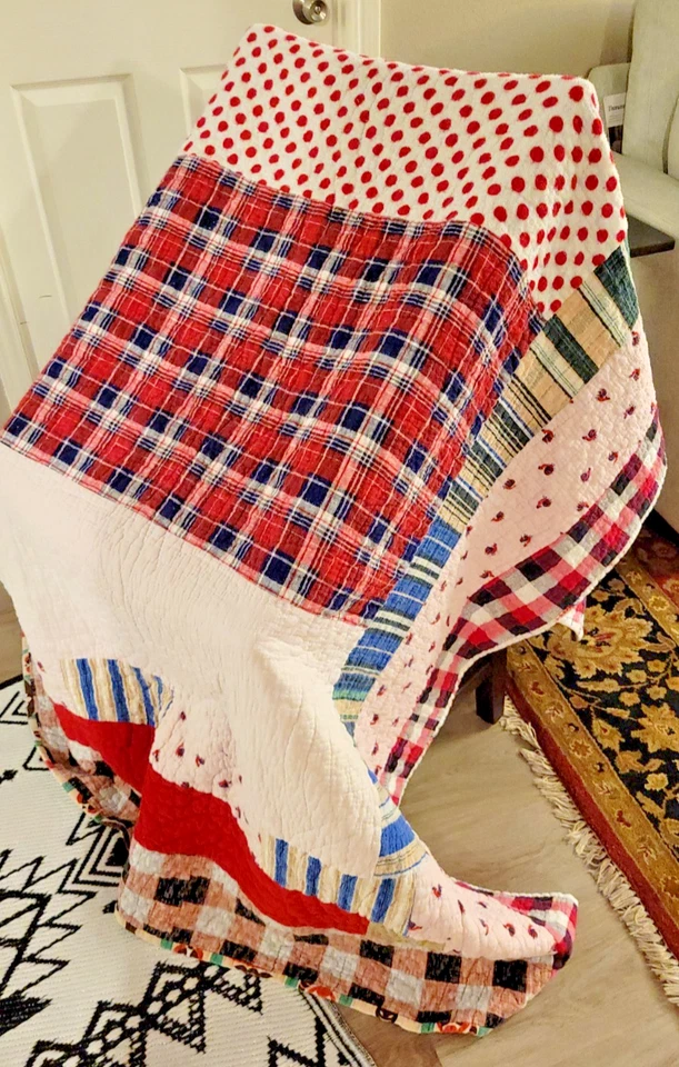 Handmade Patchwork Quilt  Red Throw Blanket Scrap Patched Vintage Apx 79x61 - Image 2 of 4