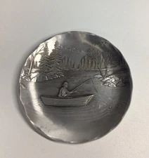 Wendell August Forge Aluminum 4-3/8" Man Fishing In River/Lake -Made In Ohio USA