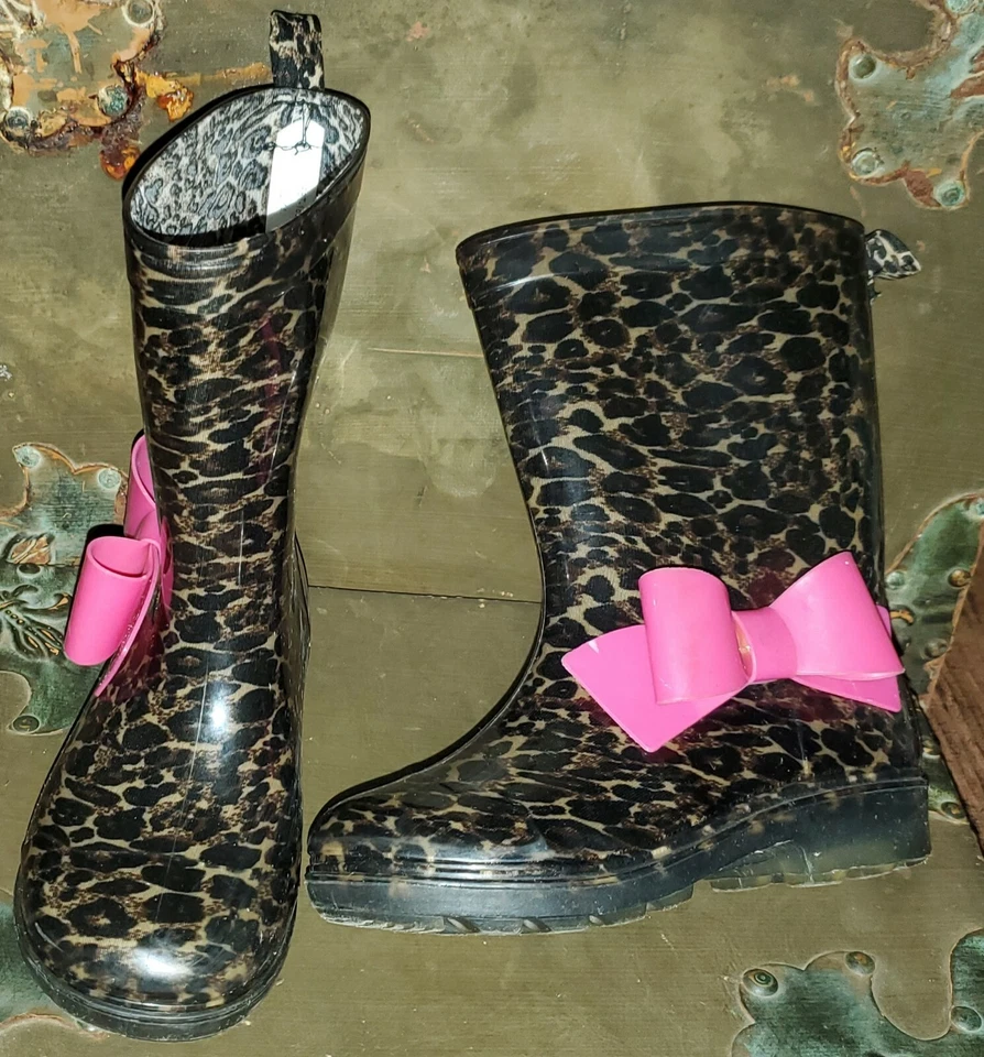Botas de Lluvia Capelli Marrón Leopardo Estampado Animal Rosa Lazo Niñas Niño 10/11 *S24 Foto 2 de 4