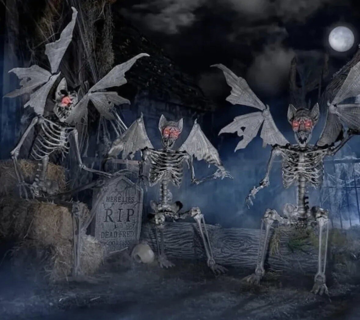 New Home Depot 5 Ft Bat Skeleton Poseable Accents Holiday 12 Grave