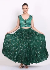 Women's 25 Yard 4 Tier Cotton JAIPUR Gypsy Skirt Belly Dance Polka Dot Green