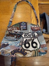 VINTAGE Route 66 "Get Your Kicks" Tapestry Tote Bag Travel Carry-On Canvas Purse