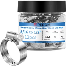 12PCS Heavy Duty Hose Clamps Stainless Steel 304,5/16" Hose Clamp -1/2" Hose Cla