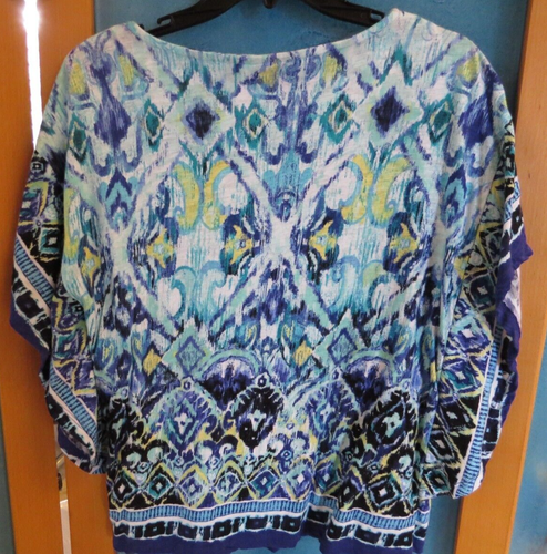 Onque Casual Petite PL Cobalt Blue Cotton Scoop Neck Caftan Sleeve Top,Crystal - Bild 4 von 5