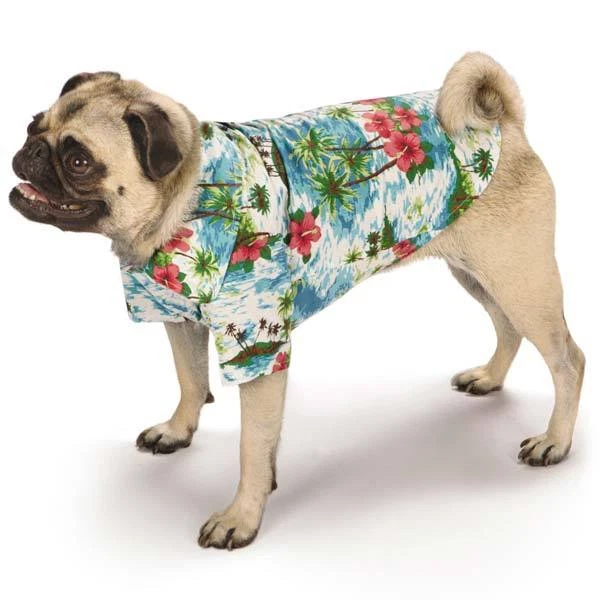 Camisa informal canina hawaiana brisa campamento perro playa palmera isla talla: GRANDE Foto 3 de 4