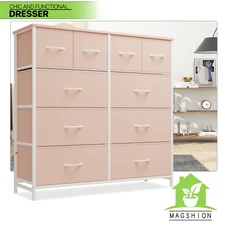 10 Drawers Dresser Fabric Chest of Drawer Bedroom Organizer Unit Storage Cabinet