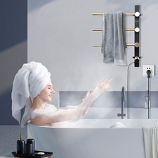 Heated Towel Rack Gold, Electric Heated Towel Warmer Wall Mounted 3 Bars