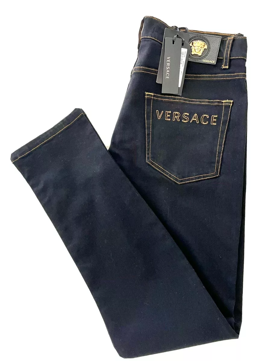 AUTHENTIC VERSACE BLACK DENIM JEANS VERSACE EMBROIDERED PRINT SIZE 33