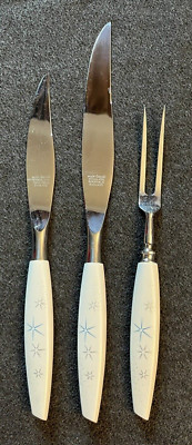 Vintage Mode Danish Carving Knife Fork Set Sheffield England  ATOMIC STARBURST 