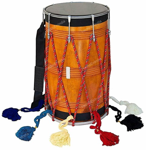 Indian Wedding Musical Mango Wood Bhangra Dhol musical Instrument with Case - Picture 4 of 12