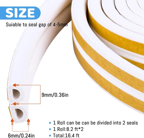 16.4FT Weather Stripping Seal Strip for Doors & Windows Self-Adhesive White
