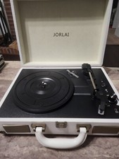 Jorlai 3 Speed Portable Turntable Record Player white. Bluetooth openbox READ 