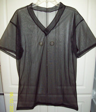 SLEEP SHIRT Black SHEER NYLON NIGHT GOWN Short Sleeve 31" Long  44" Chest L  