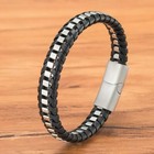 Black Rope Woven Leather Bracelet for Men – Punk Style Stainless Steel Gift