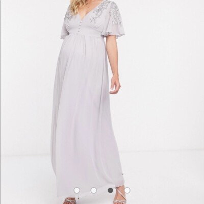 NWT Little Mistress Size 10 Maternity Evening Maxi Dress Grey Embellished  Long | eBay